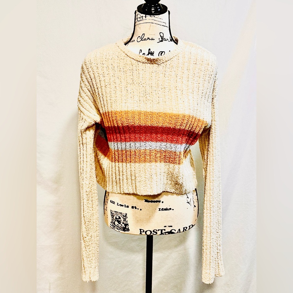 Eclectic• Vintage Vibe• Retro Style •Cream and orange knit sweater •  Freshman